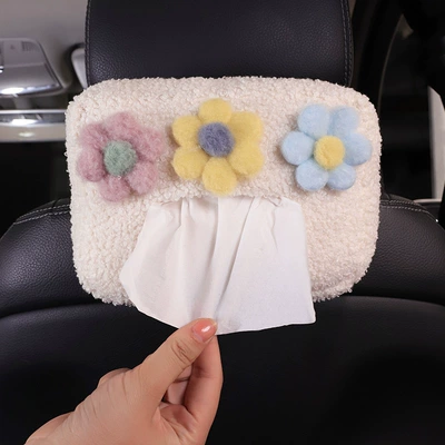 Car Tissue Box, High-Quality Storage, Car tissue box/set - pink-yellow-and-blue-flowers-white-plush-tissue-box