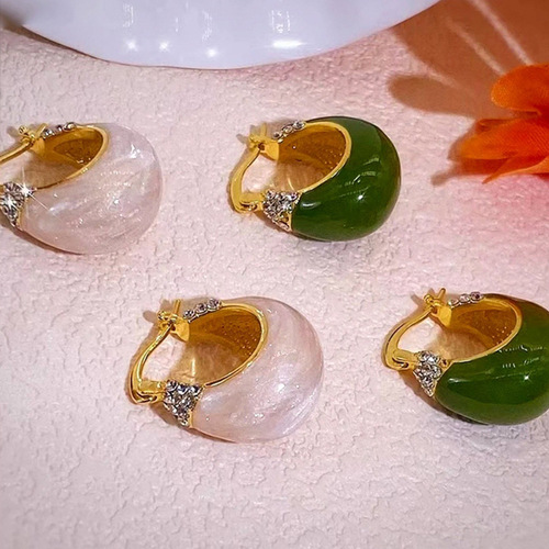 Elegant Green Oil-Flash Diamond Stud Earrings for Women -  New Fashion Baby Drop Hoops - Retro Earrings