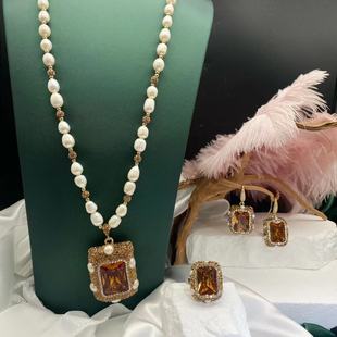 Natural Pearl Sudan Stone Jewelry suit Women's Small Square Sugar High-grade Necklace Ring Earrings Factory Direct Wholesale