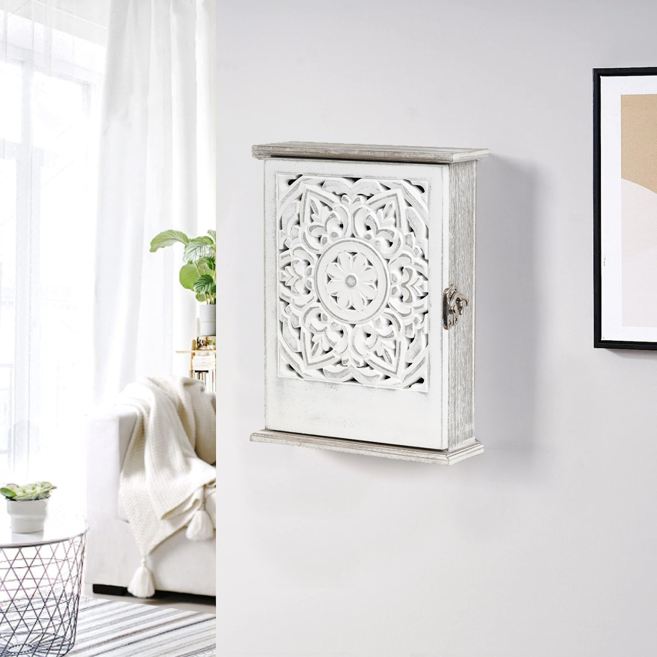 Cross-Border New Product Keybox Wooden Key Holder Wall-Mounted Dustproof Hook Toy Ornament Hollow-Out Minimalist Trendy