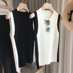 時髦韓版韓系顯瘦冰絲曲珠內搭無袖針織背心女裝中長歐貨休閒