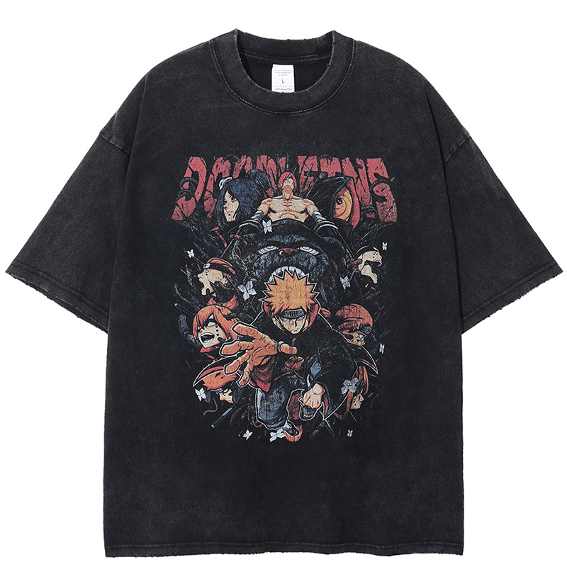 Anime motosierra camiseta de los hombres de la vendimia de los hombres lavados camiseta americana calle más tamaño camisa de los hombres calle Harajuku