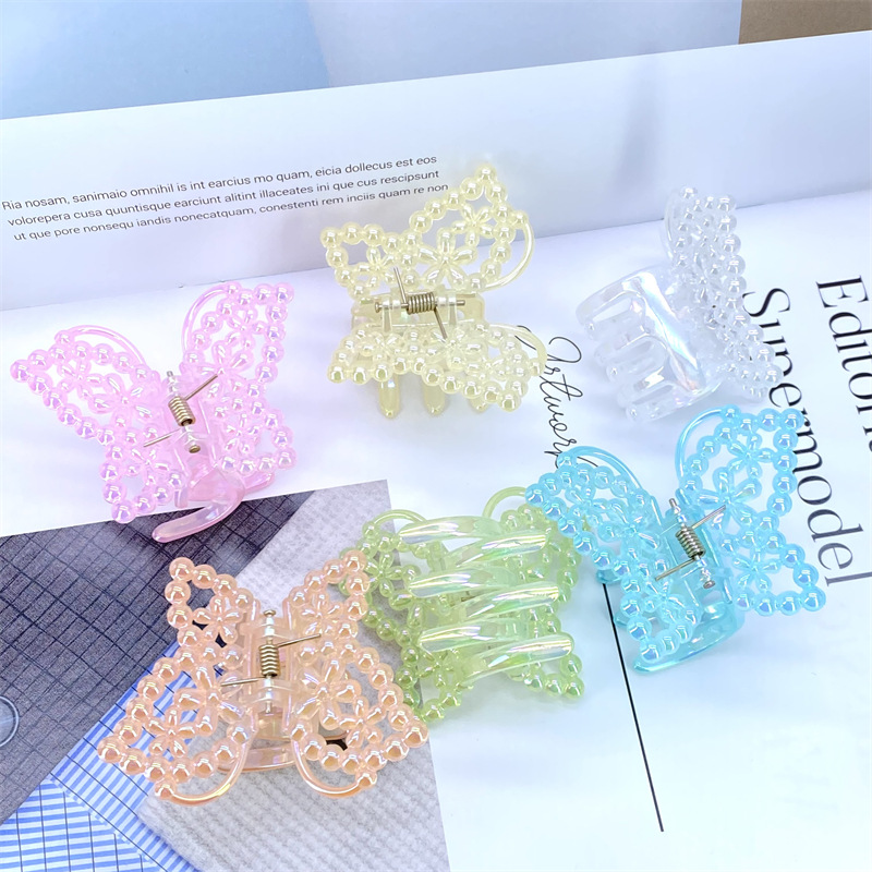 Mermaid Ji cristal mariposa placa garra transparente tiburón clip de acrílico agarre láser gran horquilla tocado chica