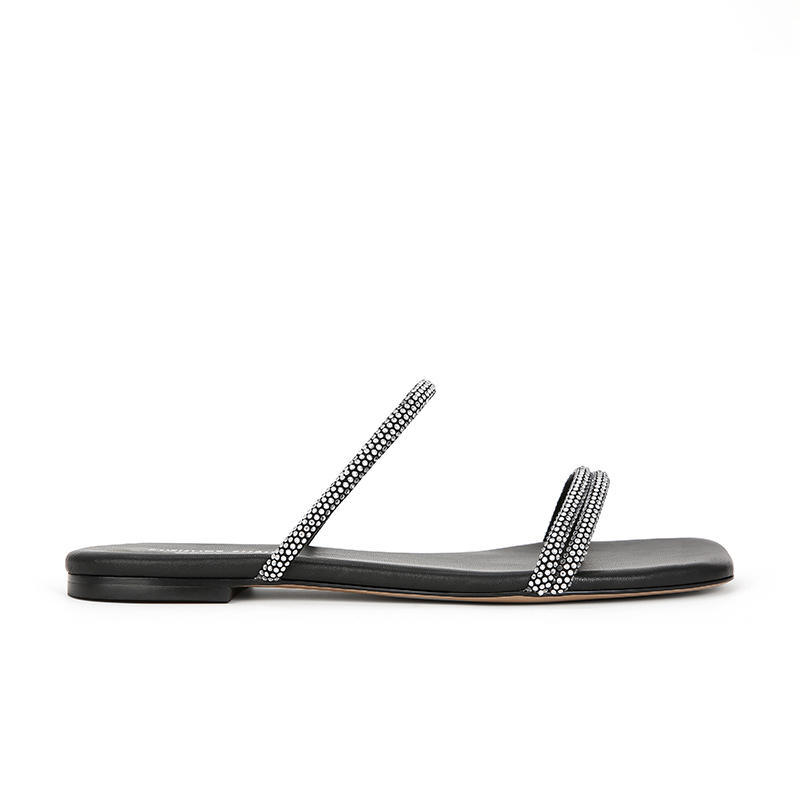 Brillante estrella de verano ~ nueva estrella plateada brillante cabeza cuadrada de diamante con zapatillas de fondo plano zapatillas de mujer frescas para usar