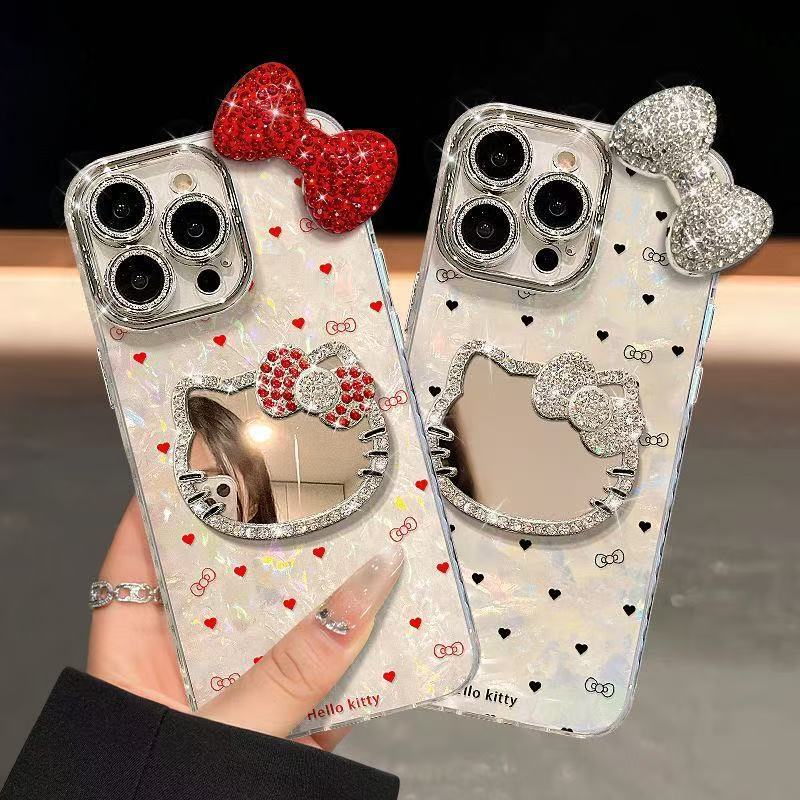 Suitable for Apple 17 Pro Max Phone Case, iPhone 16/15 New Model, Heart-Shaped Kt Cat, Ip14 Fine Hole Shell Pattern