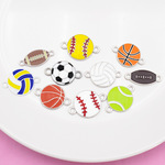 饰品diy配件双吊 体育球类图案 滴油合金项链手链单吊小挂件配饰
