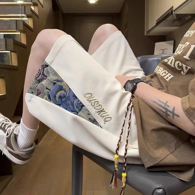 New Men's Summer Chinese Style Sports Shorts National Trendy Bear Embroidered Shorts New Chinese Style plus size Casual Pants