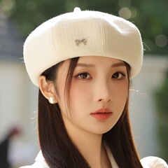 女秋冬新款韩系休闲蝴蝶结贝雷帽显脸小南瓜帽保暖百搭八角蓓蕾帽
