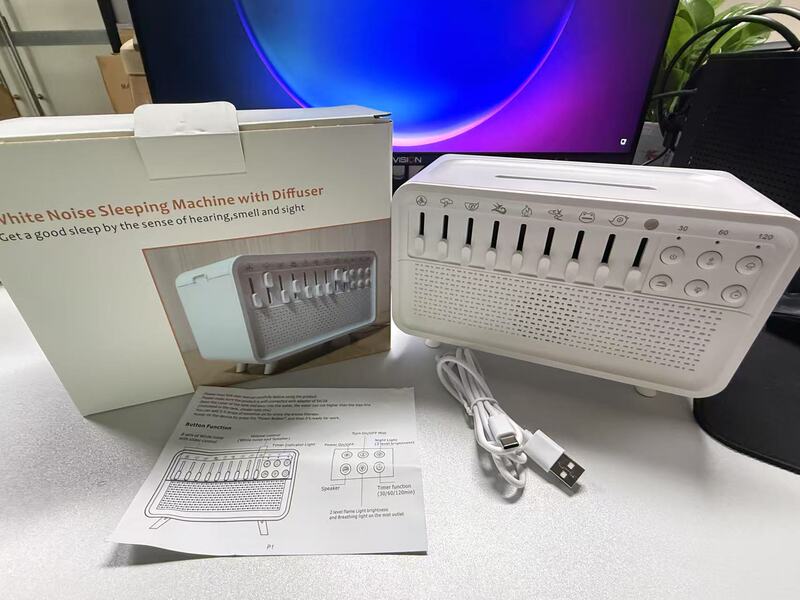 国境を越えた人気のホワイトノイズアロマセラピーマシン Bluetooth オーディオシミュレーション炎アロマセラピー加湿器デスクトップ睡眠ナイトライト|undefined