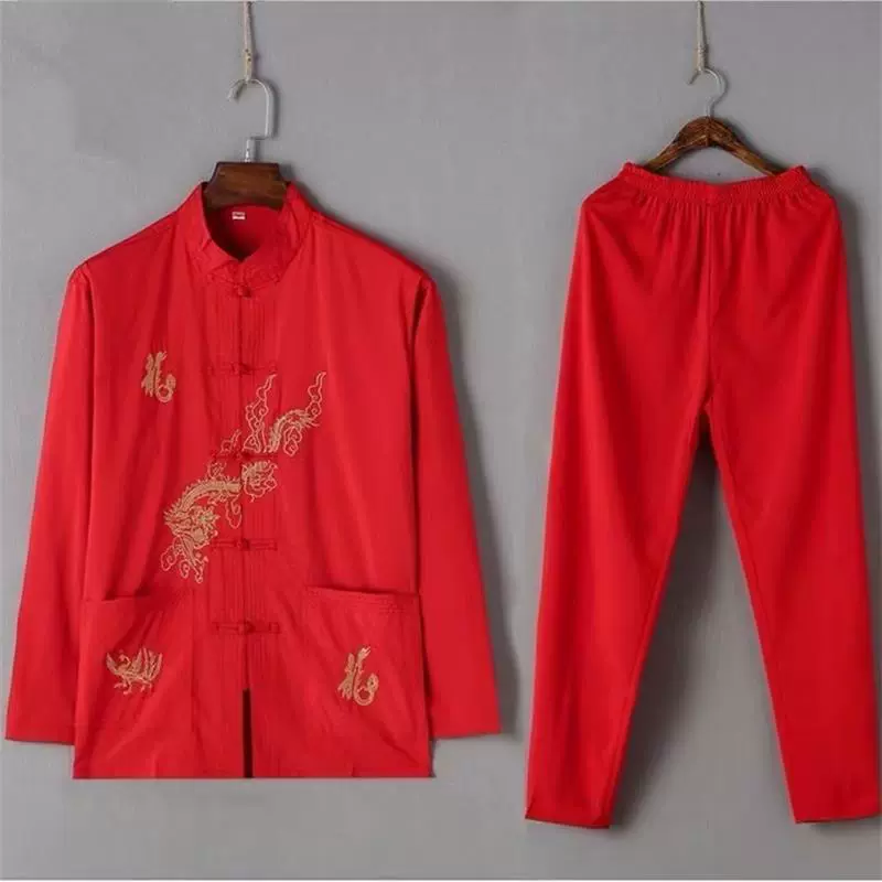 Средние и пожилые люди весной и летом костюм Тан мужчина с длинными рукавами рубашка папа китайский повседневный утренний тренировочный костюм дедушка костюм Ханфу