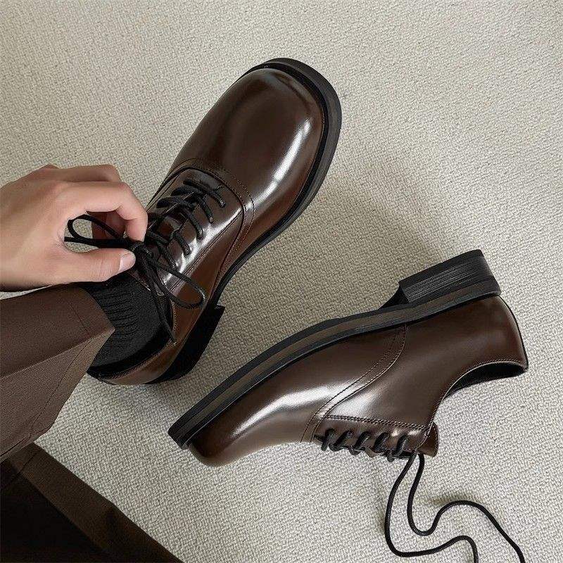 ShoeVault Square Toe Derby Leather Shoes For Men And Women, Business Formal Wear, Height Increasing, Wedding Brown Groom Style_voghion.com