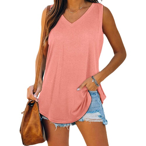 2025 Amazon New Wish European and American Hot-Selling V-Neck Tailless Sleeveless Solid-Color Vest T-Shirt for Cross-Border Foreign Trade Women’s Clothing