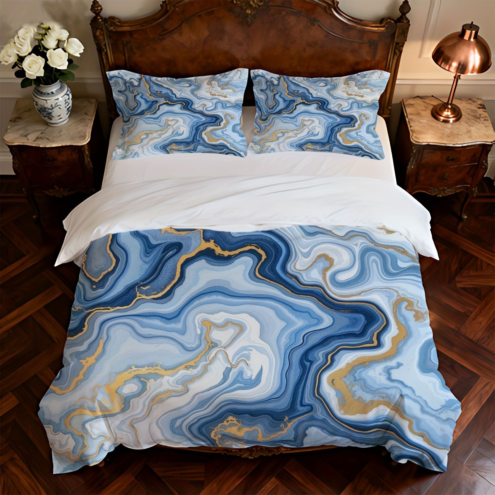 TEMU / JIT polvo oro mármol textura suave molienda impresión digital kit de colcha se puede ajustar