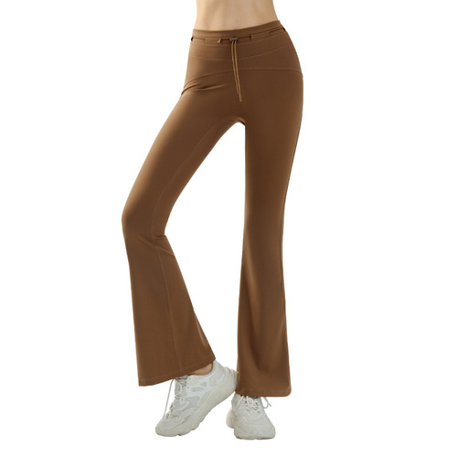 High-waisted drawstring flared pants for summer, nude-feeling slim-fitting yoga pants for women, tummy-tightening, butt-lifting, slim-fitting sports fitness pants