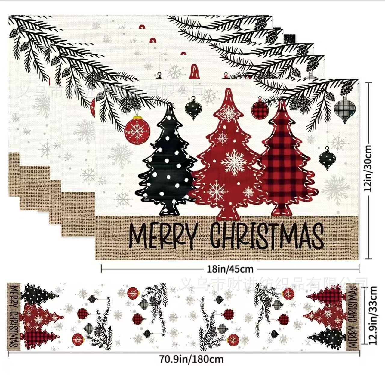 Nuevo cojín de mesa de Navidad 5 piezas Amazon lino impresa manto de mesa de dibujos animados restaurante manto de mesa de Navidad aislante