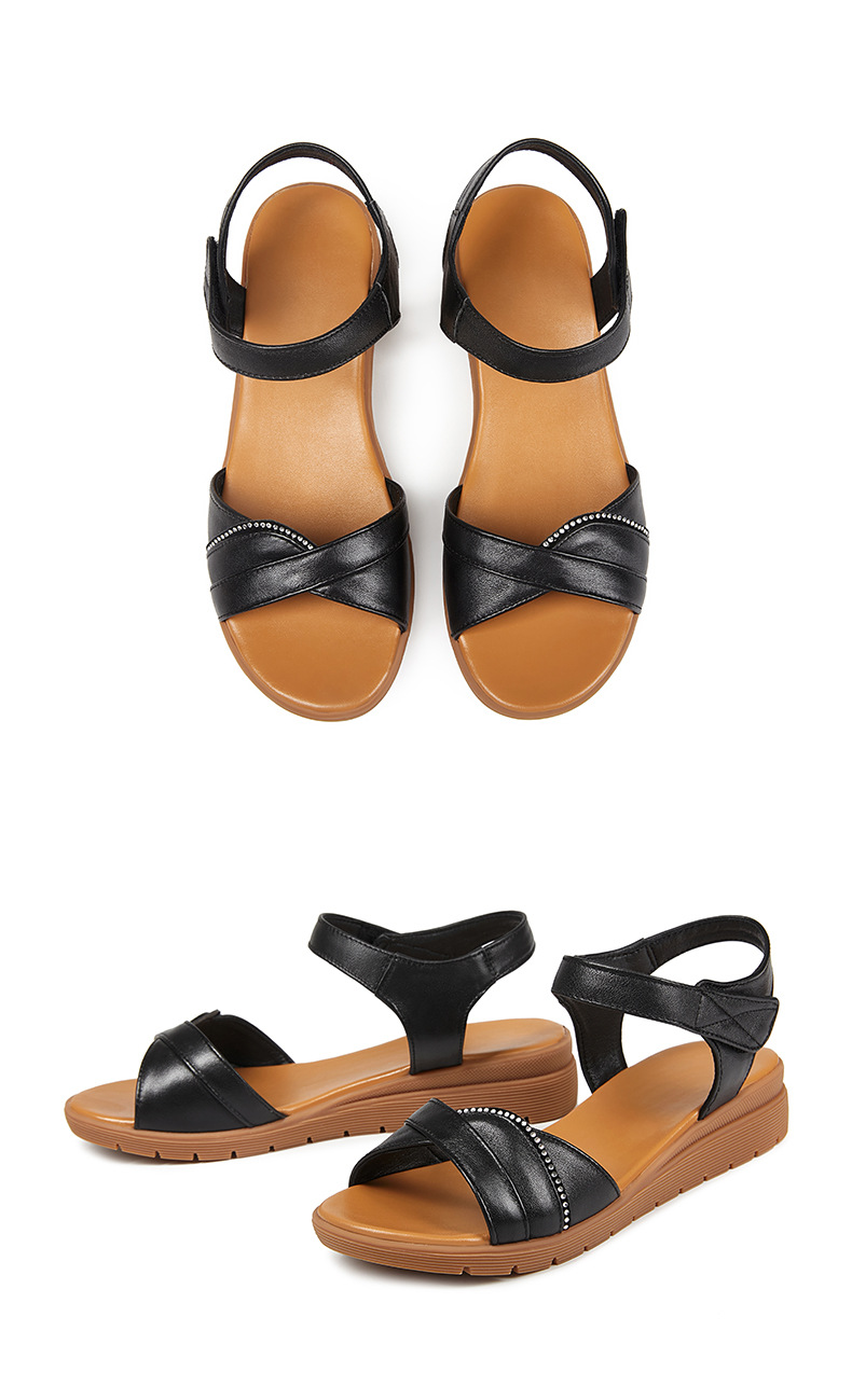 Dép sandal nữ đế bệt mềm, quai da, thoải mái cho người trung niên và cao tuổi — Đỏ rượu chi tiết 36