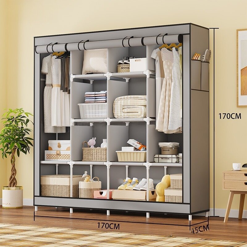 布ワードローブアセンブリ不織布防塵収納ワードローブ吊り下げシンプルなワードローブハンガースチールフレーム寮組み合わせ折りたたみキャビネット