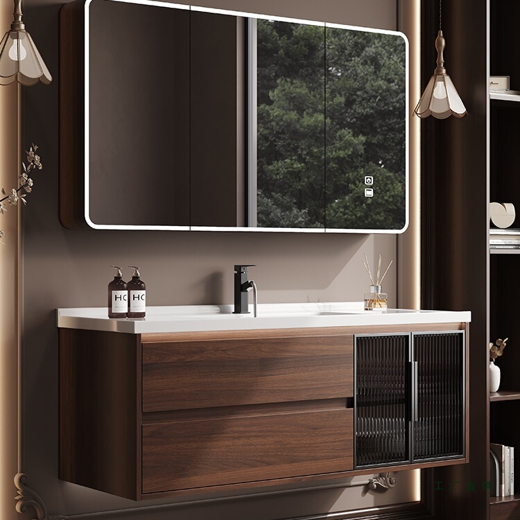 2025 New Mid-Century Style Walnut Color Bathroom Cabinet Combination Bathroom Ceramic Integrated Face Wash Basin 2025 New Mid-Century Style Walnut Color Bathroom Cabinet Combination Bathroom Ceramic Integrated Face Wash Basin
