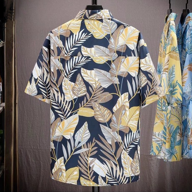 新しい花柄シャツメンズ半袖夏ハンサムハワイアン薄手ユースレトロビーチシャツ T クロスボーダー|undefined
