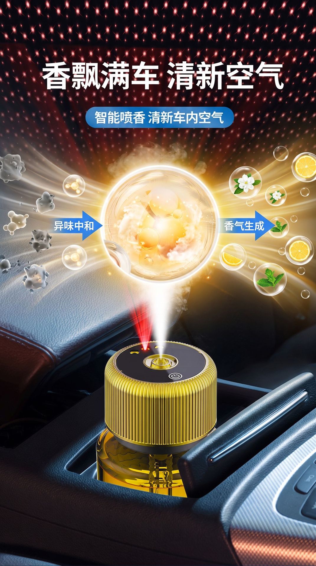 Cross-Border Car Perfume Aromatherapy Starry Sky Ceiling Car Start and Stop Car Smart Spray Fragrance Machine Men's High-End Aromatherapy