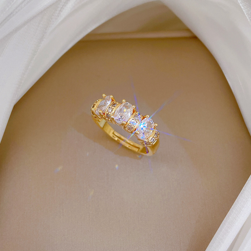 Adjustable Luxury Full Diamond Ring For Couples Silver Plated_voghion.com