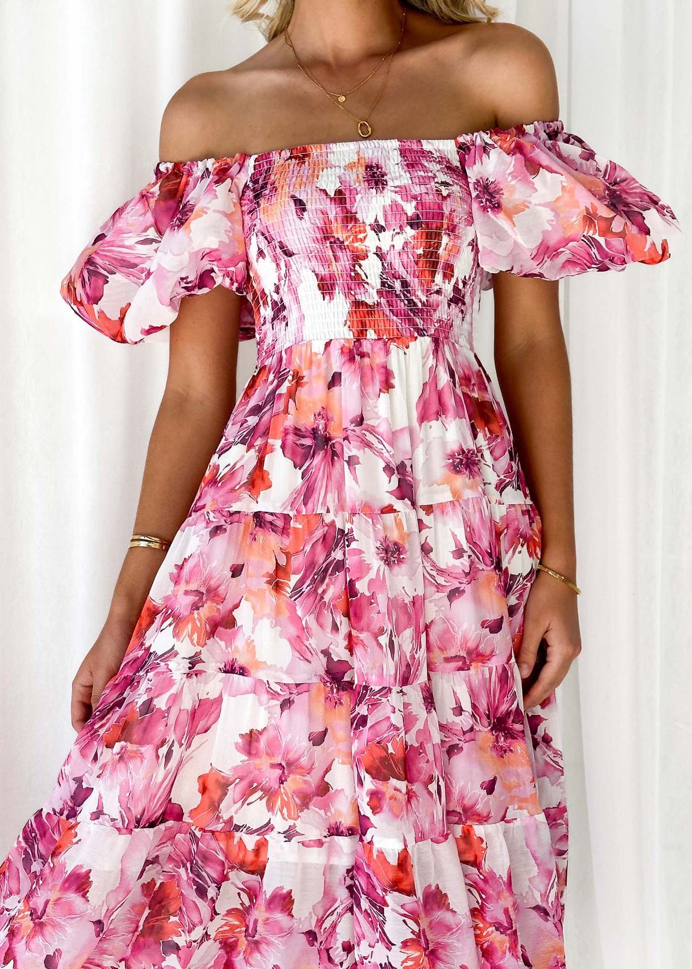301g Weight Maxi Long Dress Dress Length Type Short Sleeve Sleeve Length Regular Dress Dresses Type Puff Sleeve Sleeve Type Polyester Fabric Type Mid Waist Waist Line Travel, Daily Occasion Boat Neck Neckline Regular Fit Fit Type Flower Pattern Summer, Spring Season Women's Gender Elegant, Classic Style Style Wholesale Women's Elegant Classic Style Flower Travel Daily Boat Neck Short Sleeve Regular Dress 48