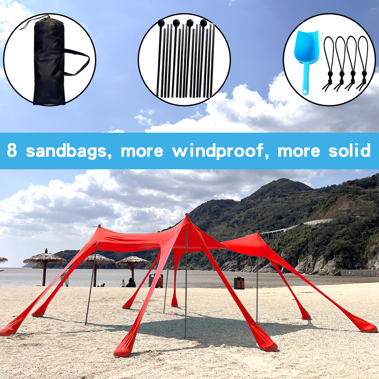 Camping junto al mar transfronterizo, carpa de cielo, sombra de playa, protección solar, carpa portátil, pesca al aire libre, sombrilla