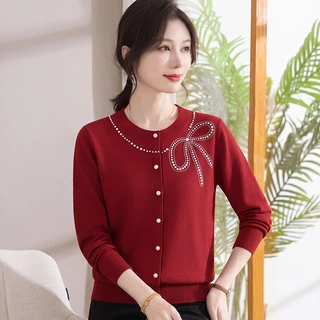 中老年人羊毛衫外套上衣妈妈装毛衣秋冬羊毛针织开衫女装厚款奶奶