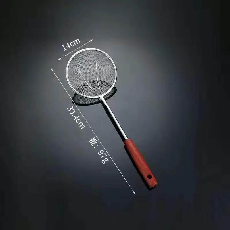 Colador de acero inoxidable, mango de madera, olla caliente doméstica, cuchara de fideos, filtro de freír de cocina, fuga de malla, colador grande, aceite de filtro