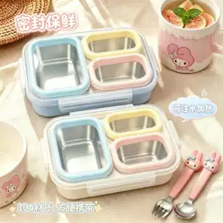 304不锈钢三格饭盒可注水加热上班族便当盒密封分格餐盒学生饭盒
