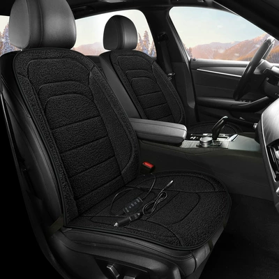 Car heated seat cushion 12V24V for cars and trucks, electric heating lamb wool warm quick-heating seat cushion manufacturer for winter (Seat cushion, seat cover) - single-seat-black-universal-model