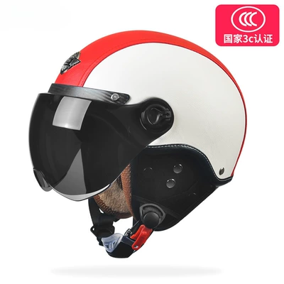 and winter warm motorcycle helmet: Motosiklet dəbilqələri - one-size-fits-all-leather-red-removable-ear-protection-class-a-harley-short-mirror-shade-short-mirror