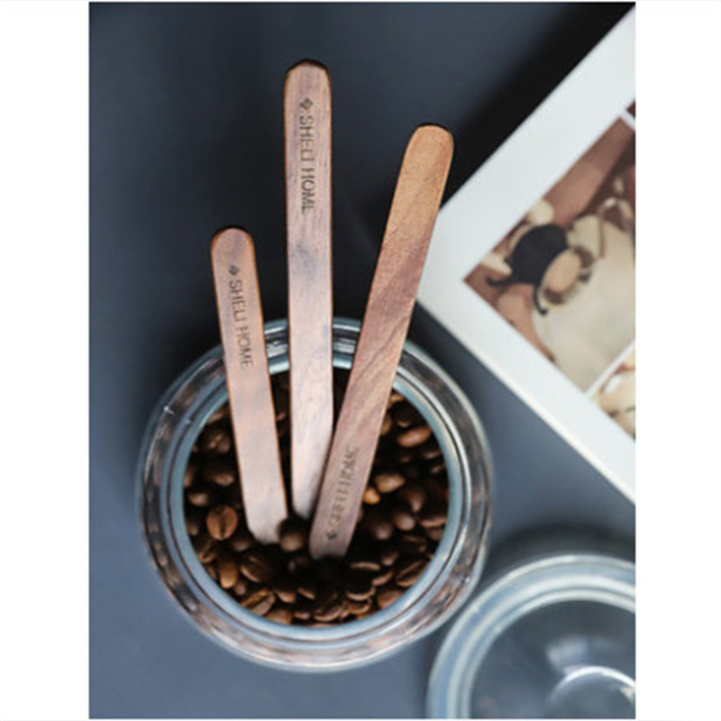 Creativo Nogal Negro madera maciza mango largo café leche té revolviendo café hogar mezcla cuchara postre cuchara