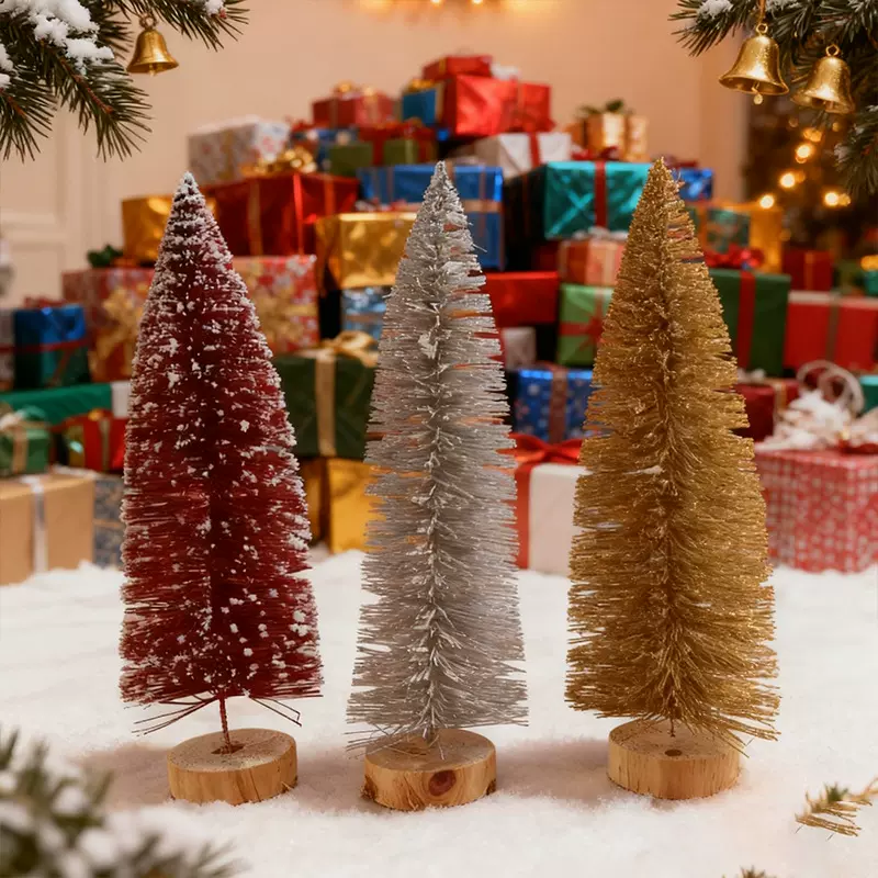 圣诞仿真迷你圣诞树银色松针树桌面摆件沾白雪松圣诞节装饰用品