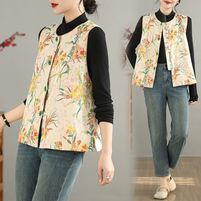 Жилет с вышивкой на плече для нового китайского стиля весной 2025