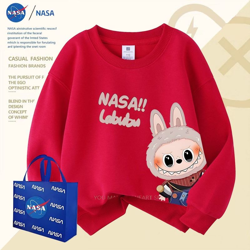 NASA洋气卡通休闲圆领卫衣上衣拉布布秋冬款男童儿童落肩加绒长袖|undefined