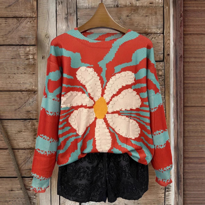 Imitation Fur Fresh Floral 3D Full-Print Sweatshirt Amazon Cross-Border Independent Site European and American Autumn and Winter Round-Neck Top Hot Sale