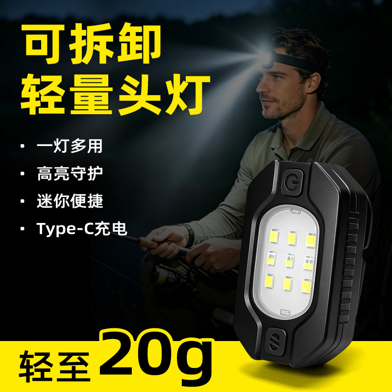 Headlamp Running Light Outdoor Night Running Rechargeable Mini Portable Clip-On Light Head-Mounted Flashlight New Model Cross-Border