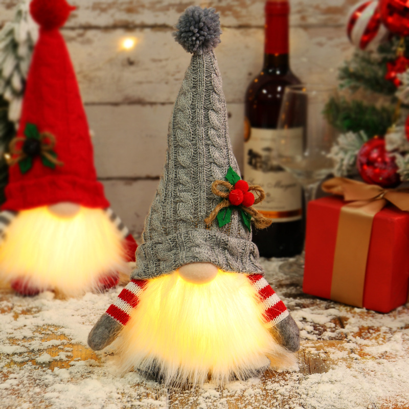 Gorro de punto iluminado, muñeco luminoso, adornos navideños, muñeco de Rodolfo, adornos navideños, muñeco de gnomo al por mayor