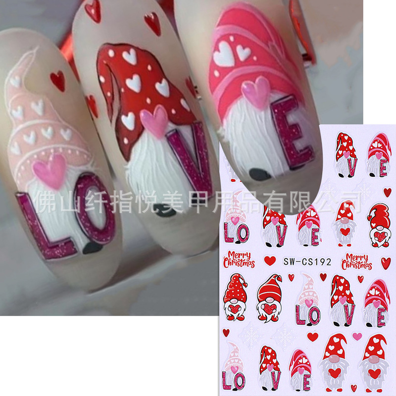 Christmas nail stickers wholesale ins Christmas gnome old love star snowman back glue nail stickers jewelry