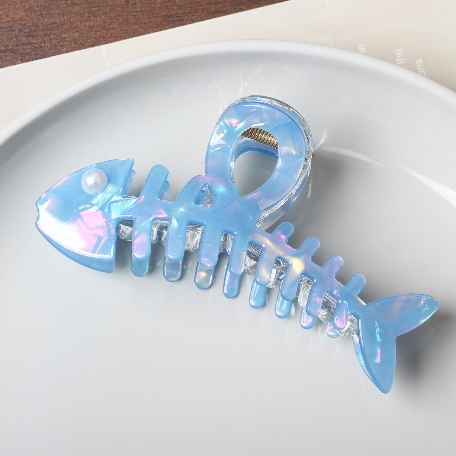 Pinza de pelo original de imitación de acetato con diseño de espina de pescado para cola de caballo y peinados recogidos, pinza de tiburón creativa y exquisita, accesorio de pelo lindo para princesas.
