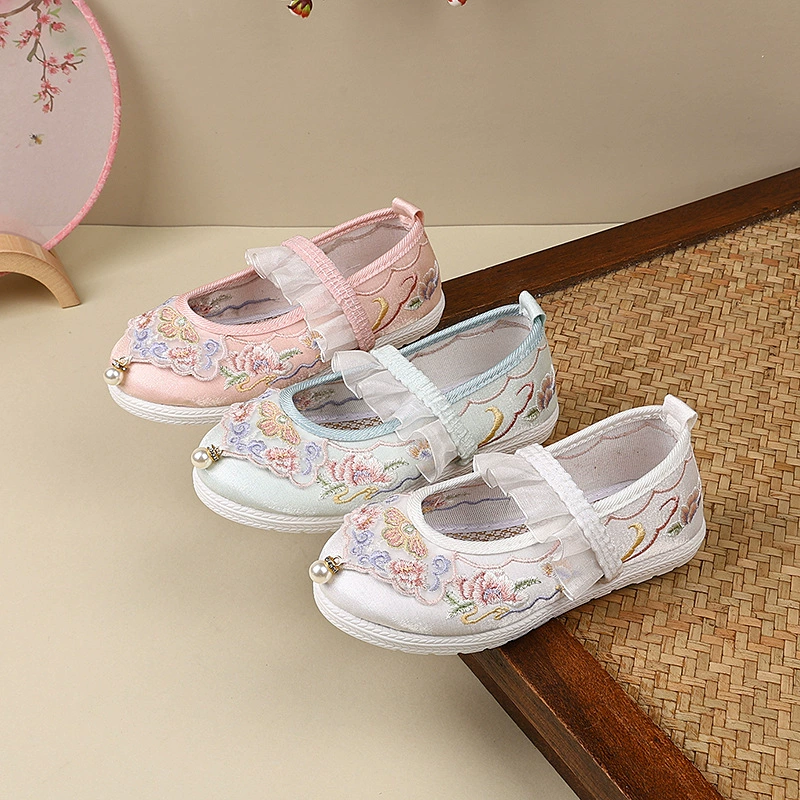 Весенняя и летняя обувь Hanfu для девочек вышитая обувь для детей старая пекинская обувь из ткани baby китайский стиль бабочка вышитая обувь