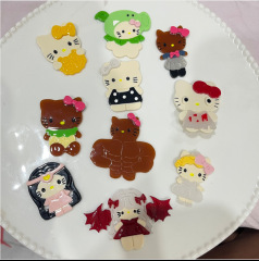原创新款卡通哈喽hellokitty发夹黑皮kt猫醋酸拼接鸭嘴夹2025新款