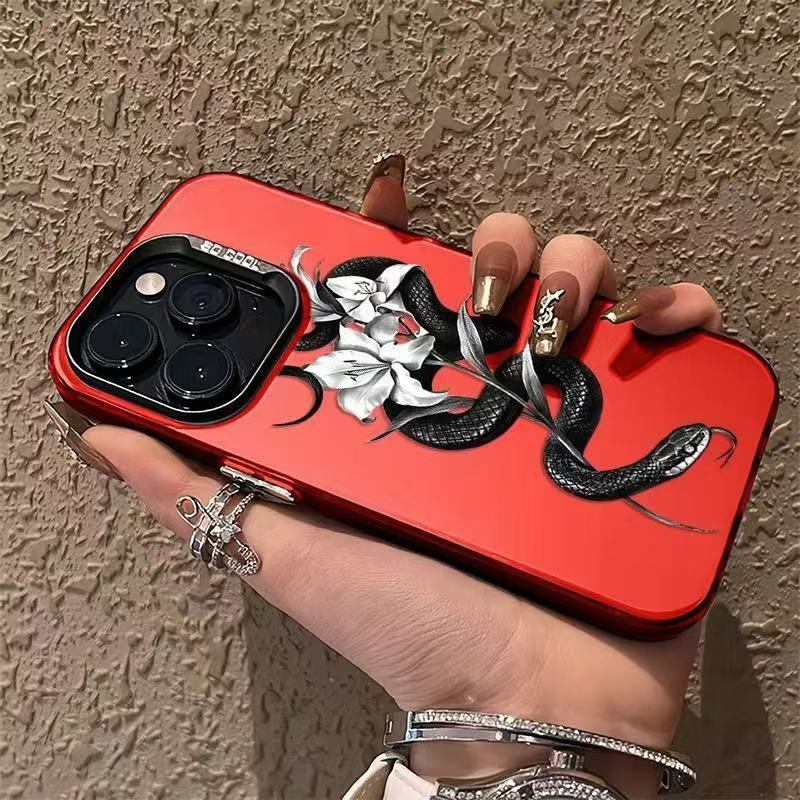 Nueva serpiente negra envuelta en flores para iPhone 16 funda para teléfono móvil Apple 15promax/14 anti-caída 13pro12 Europa y América