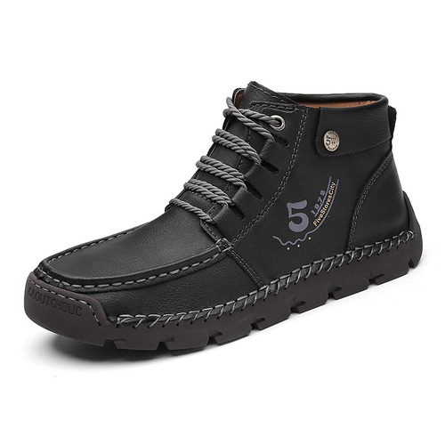 Men's Casual Shoes Korean Style High-Top Leather Boots Trendy Large Men's Boots Breathable Driving Shoes Fashion