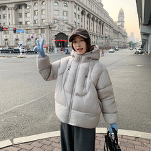 2025年双拉连帽立体短款情侣棉服加厚女新款宽松椰白色保暖外套女