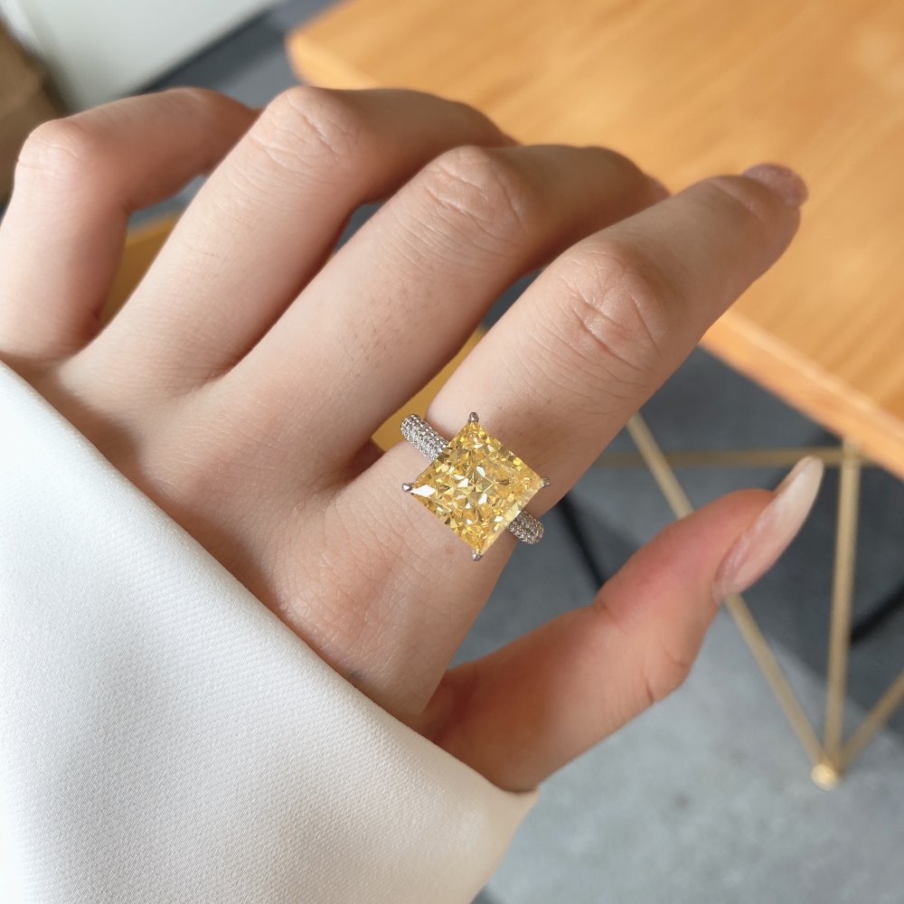 925 Sterling Silver Material 925 Sterling Silver High Carbon Diamond Geometric Water Droplets Rhombus Rings
