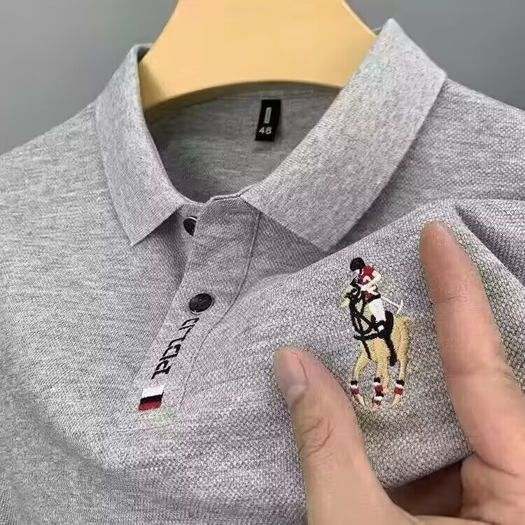 Summer Trendy Men's Polo Shirt, Men's Short-Sleeved T-Shirt with Embroidered Collar, Half-Sleeve, Light Luxury Business Casual Top, Quick-Drying