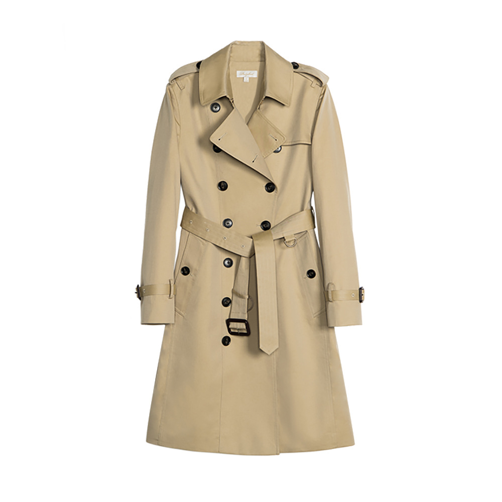 Shenghong 2023 Spring New Mid-length Coat Women's Double-breasted Belt British Cotton Coat Waterproof Anti-fouling 13311