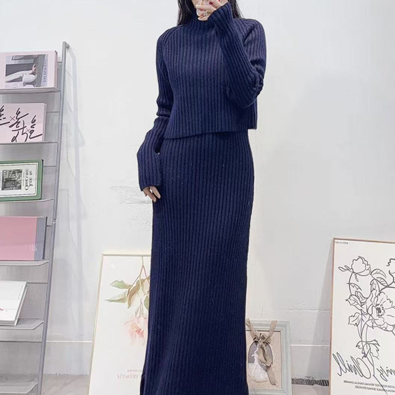 M's Elegant Classy Women's Clothing 2025 Autum Warm Turtleneck Knitwear + V Neck Suspender Dress Suit